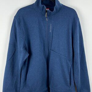 Karbon Sweater Size L Blue Long Sleeve Collared Full Zip Pockets Polyester Cotto